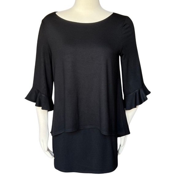 White House Black Market Tops - White House Black Market Black Layered Boatneck Tunic With 3/4 Sleeves Size M